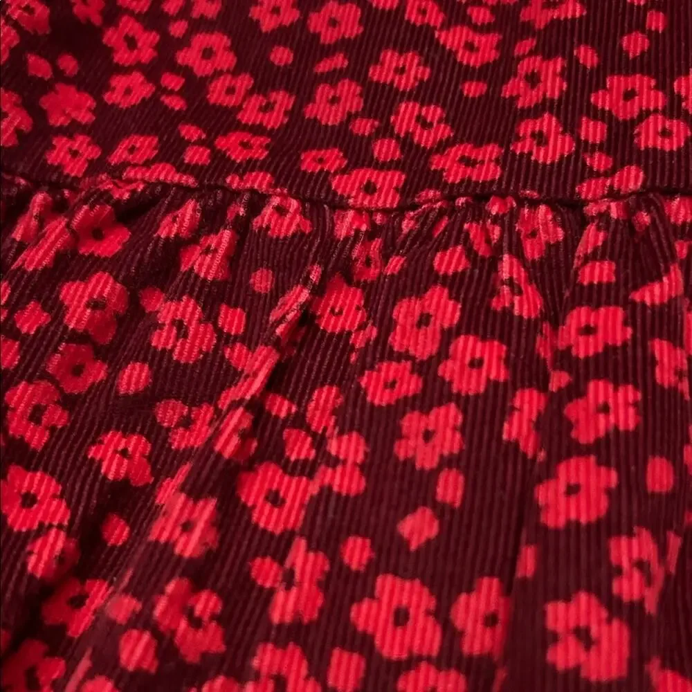 GAP Kid’s Red Floral Corduroy Tiered Dress, Perfect for Fall, Size 4T